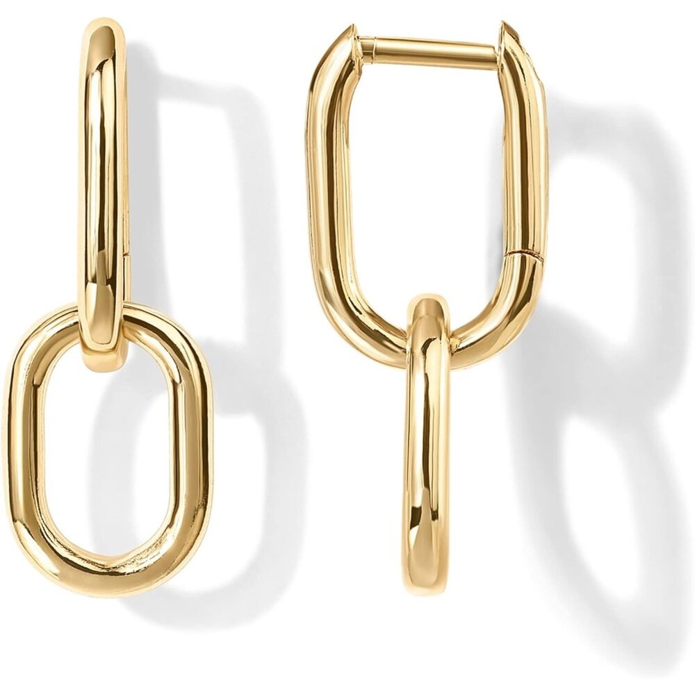 Women 14K Gold Convertible Link Huggie Cubic Zirconia Earrings